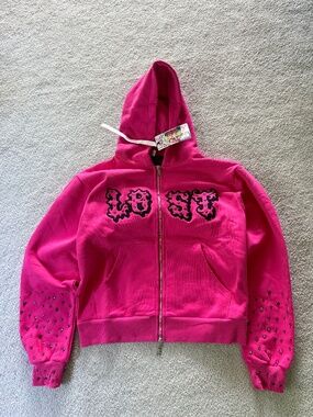 Lost Intricacy NY pink zip up hoodie